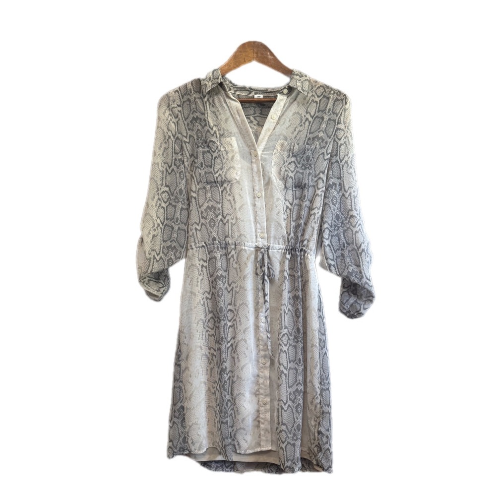 Old Navy Shirt Dress Womens Small Gray‎ Snakeskin Print Excellent Button Front
